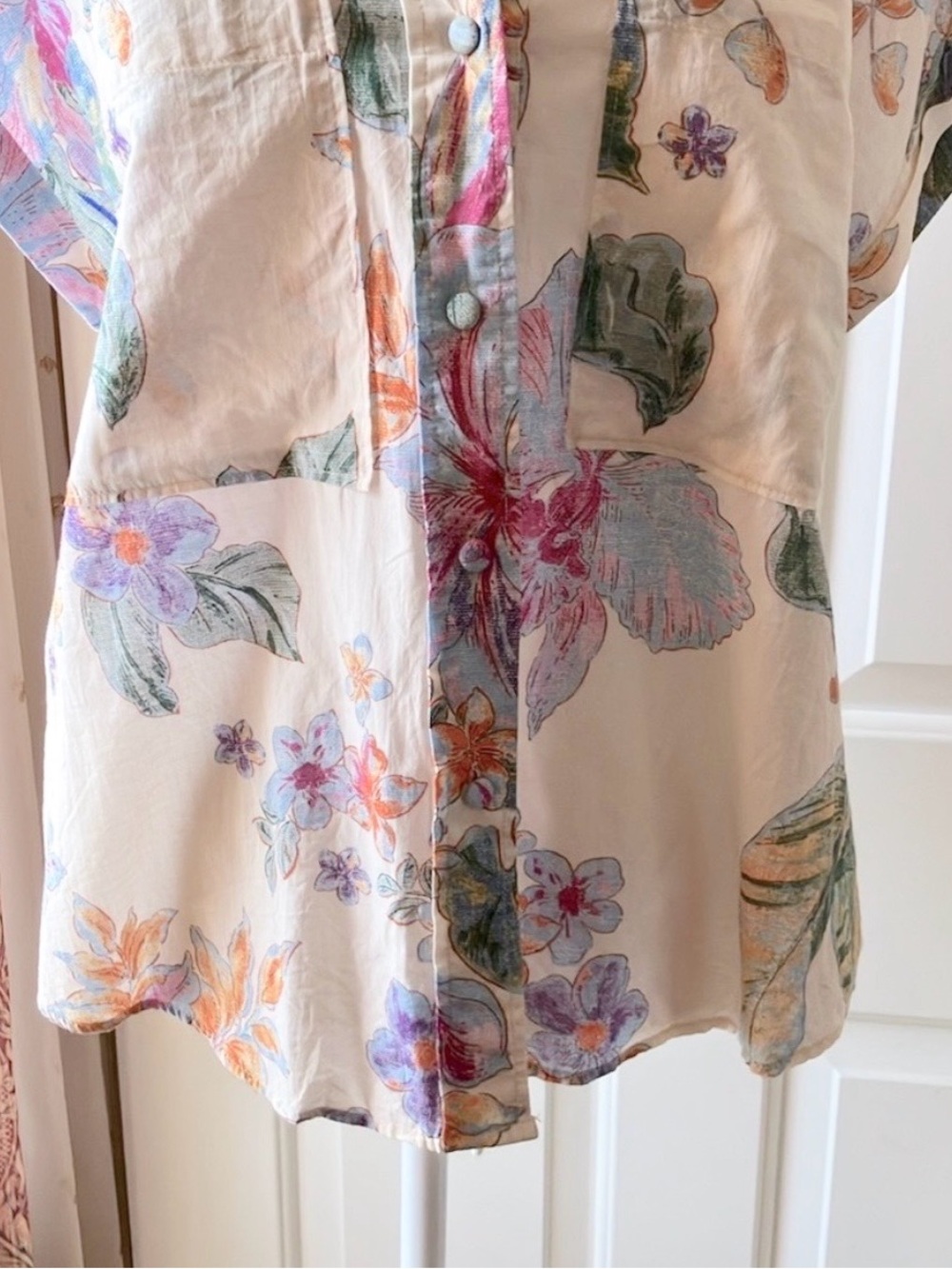Mango Floral Pattern Shirt Cotton Short Sleeve Multicolor Size 8 - Picture 7 of 14